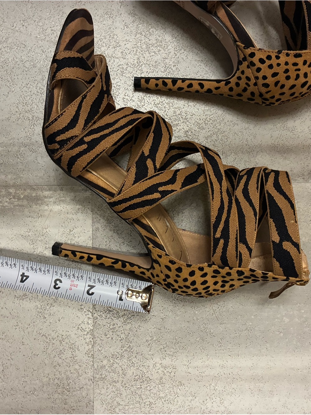 Nicole Miller Tiger-Print Strappy High Heels — Brown/Black - Picture 6 of 7
